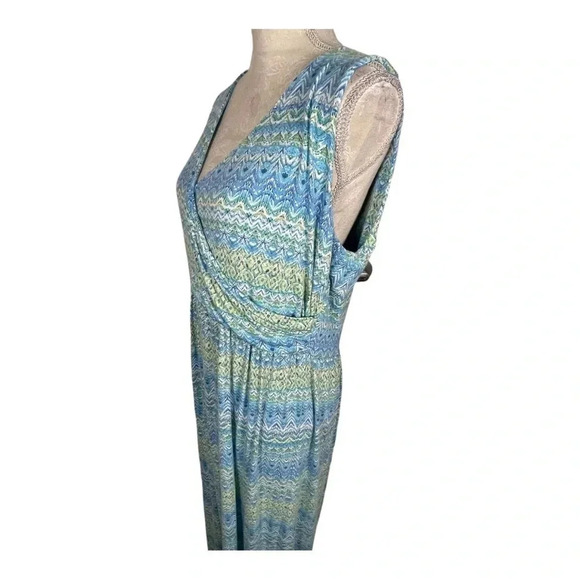 J Jill Maxi Dress Blue Green Surplice V-Neck Sleeveless Stripes Soft Stretch - Picture 4 of 6